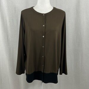 J. Jill Wearever Collection Womens Button Up Cardigan Top Brown Black Size LP